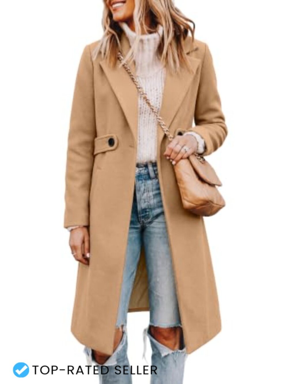 Double Breasted Belted Trench Coat Notched Lapel Long Length